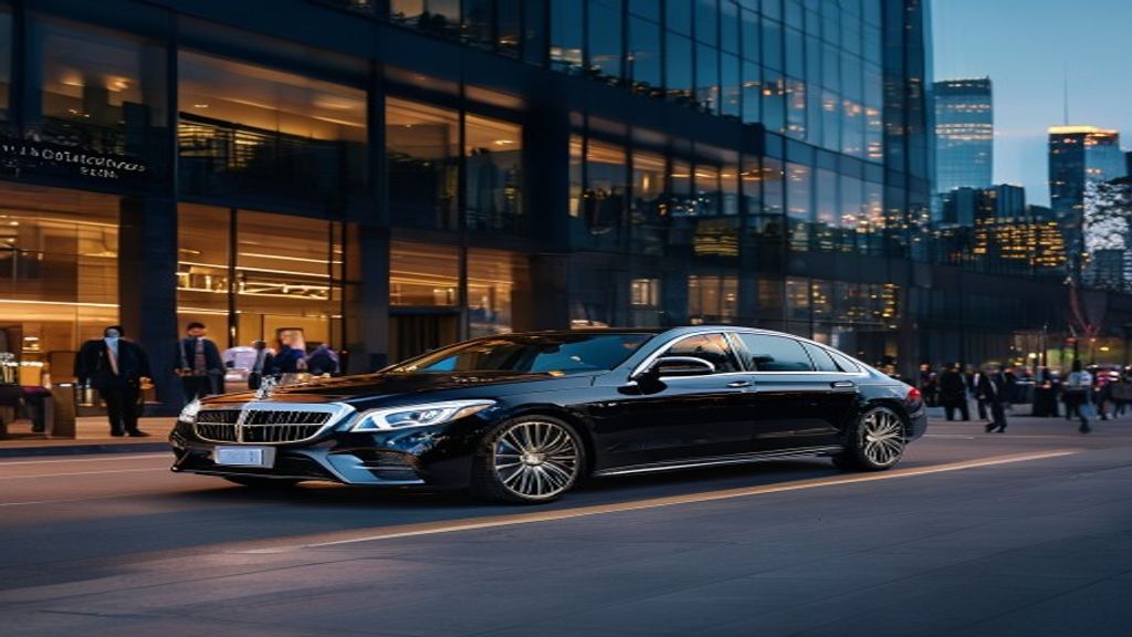 ASCO 2026 Chicago black car service outside McCormick Place convention center at dusk